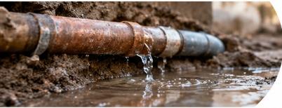 Water leaking from an underground foundation pipe under concrete slab